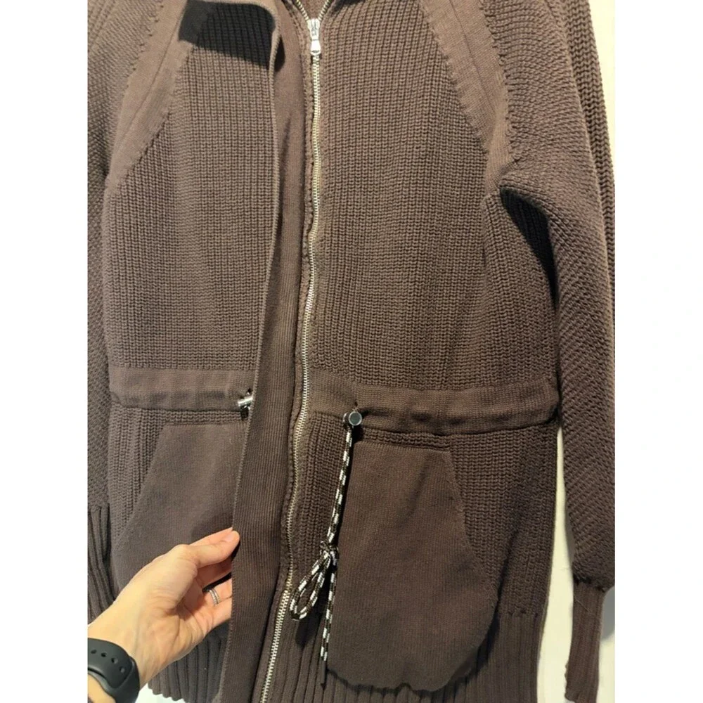 Lou & Grey Chunky 100% Cotton Full Zip Pockets Ribbed Brown Cardigan Jacket SZ M
